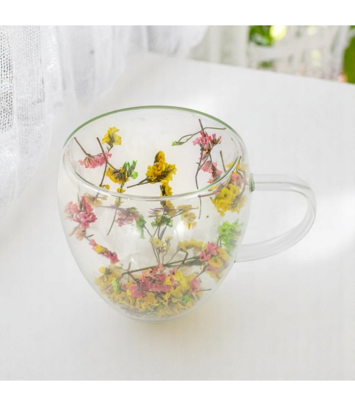 Taza de vidrio doble con flor 200ml 9cm