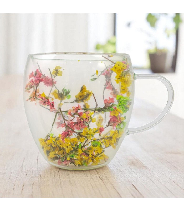 Taza de vidrio doble con flor 200ml 9cm