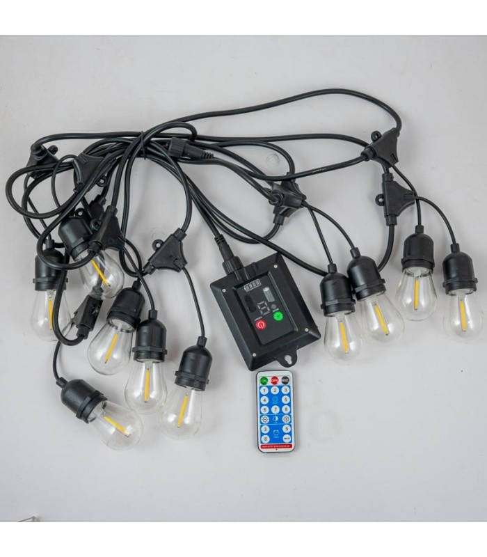 TIRA 10 FOCOS CALIDO 5M CON CONTOL SOLAR