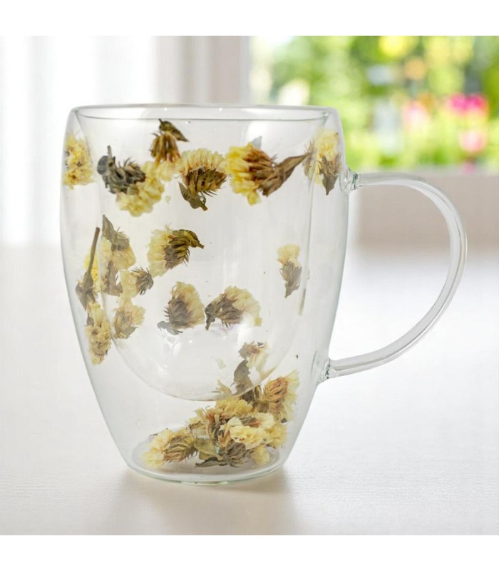TAZA VIDRIO DOBLE CON FLOR SECA 300ML