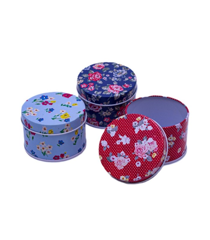 Cajitas de metal redondo con diseños