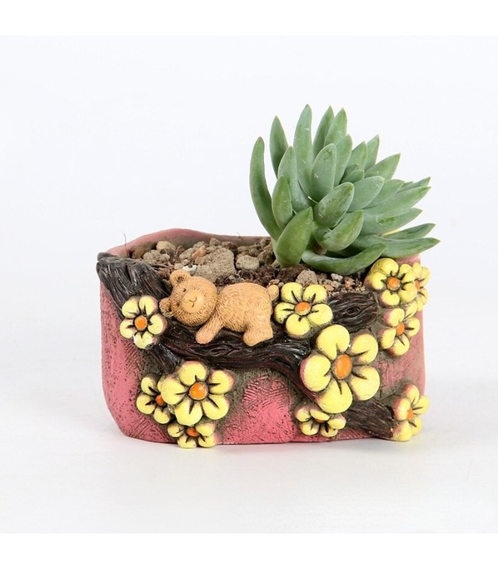 Maceta diseño oso con flor 11cm