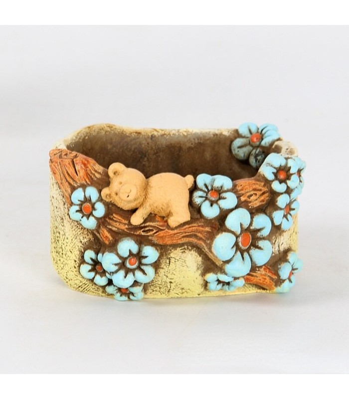 Maceta diseño oso con flor 11cm