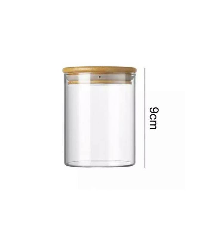 Frasco de vidrio con tapa de madera 10cm