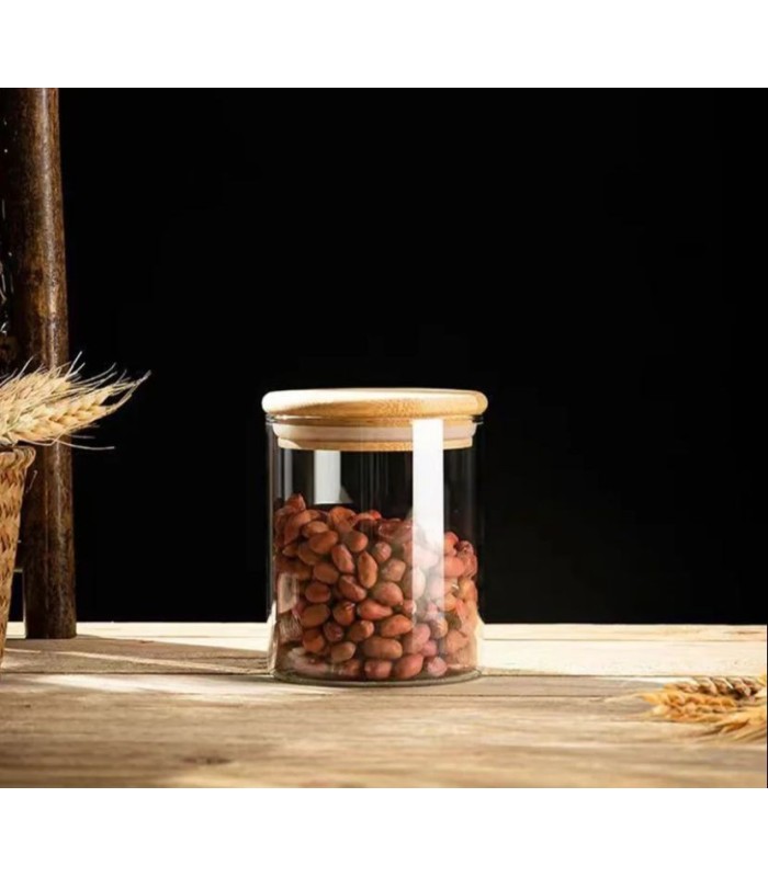 Frasco de vidrio con tapa de madera 10cm