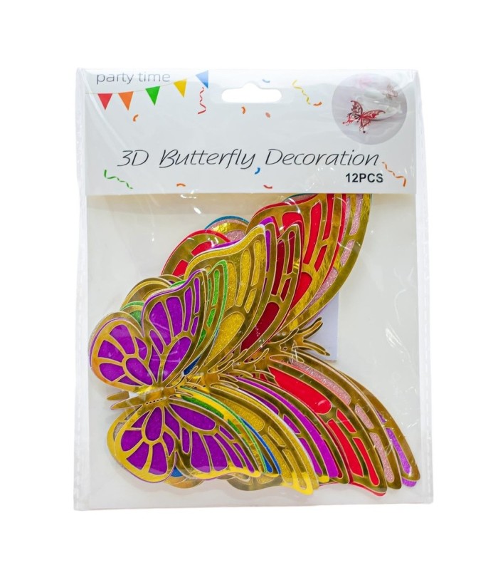 Mariposa decorativa con borde dorado 12 piezas