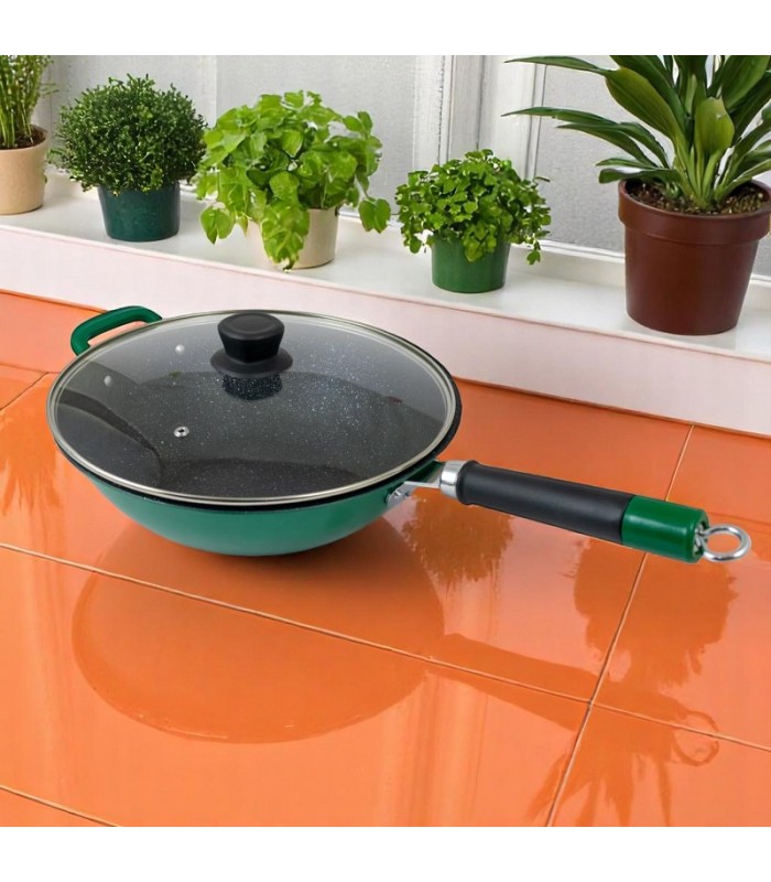 wok antiadherente con tapa de vidrio 32cm