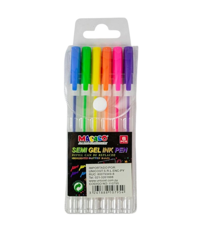 BOLIGRAFO SEMI GEL CON GLITTER 6PC