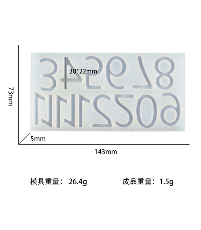Molde de silicona numero arábigo 73x143x5mm