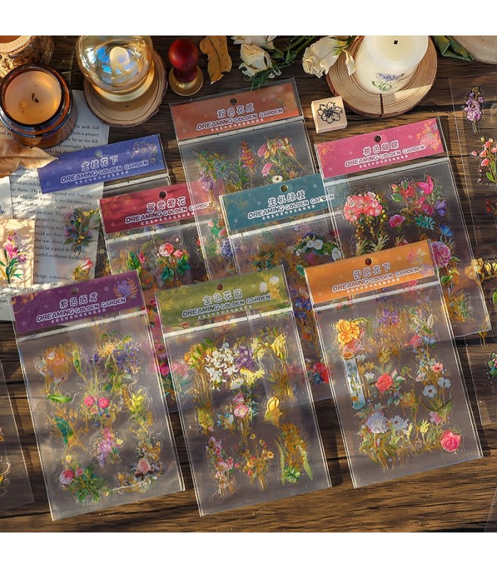 Sticker pvc flor bordes dorados