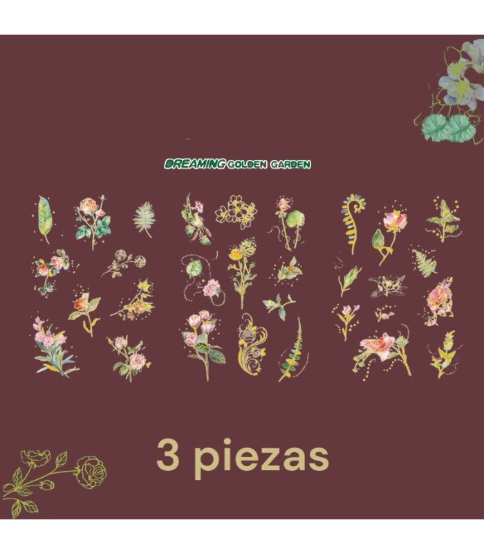 Sticker pvc flor bordes dorados