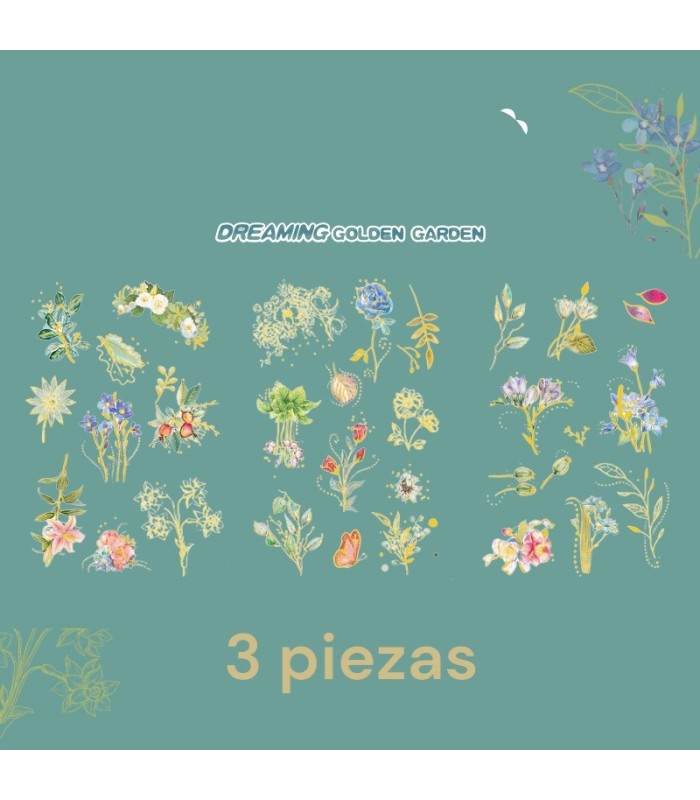 Sticker pvc flor bordes dorados