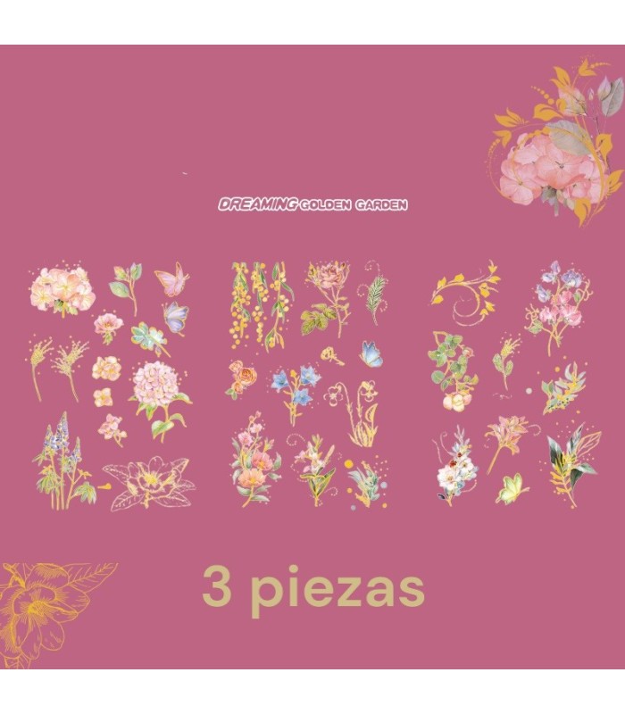 Sticker pvc flor bordes dorados