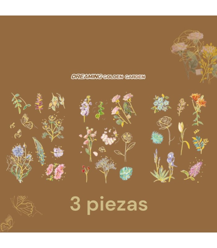 Sticker pvc flor bordes dorados