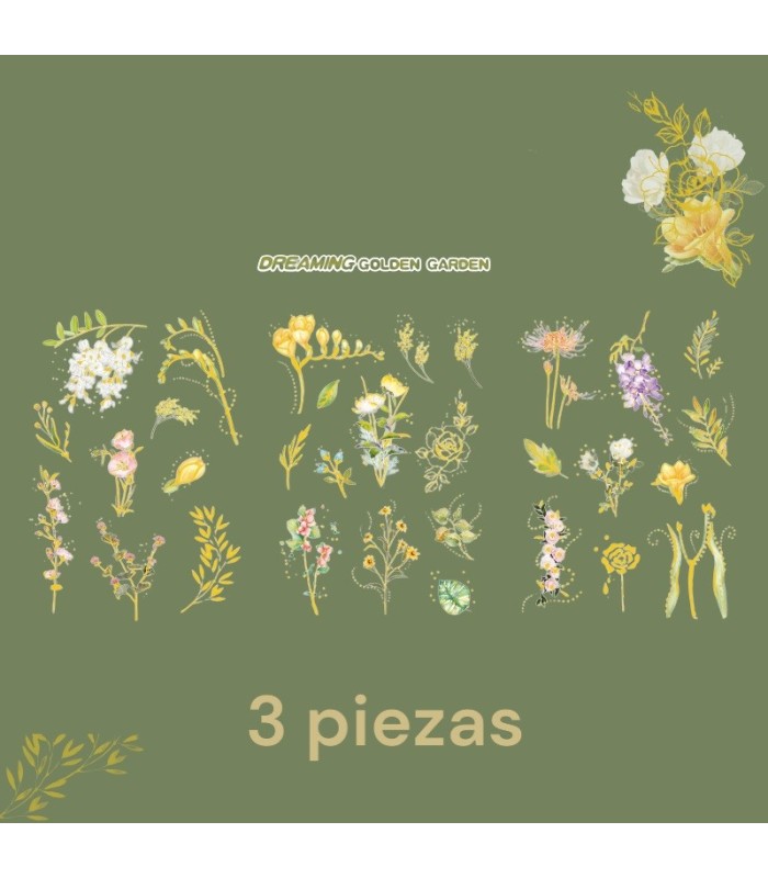 Sticker pvc flor bordes dorados