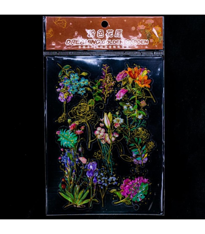 Sticker pvc flor bordes dorados