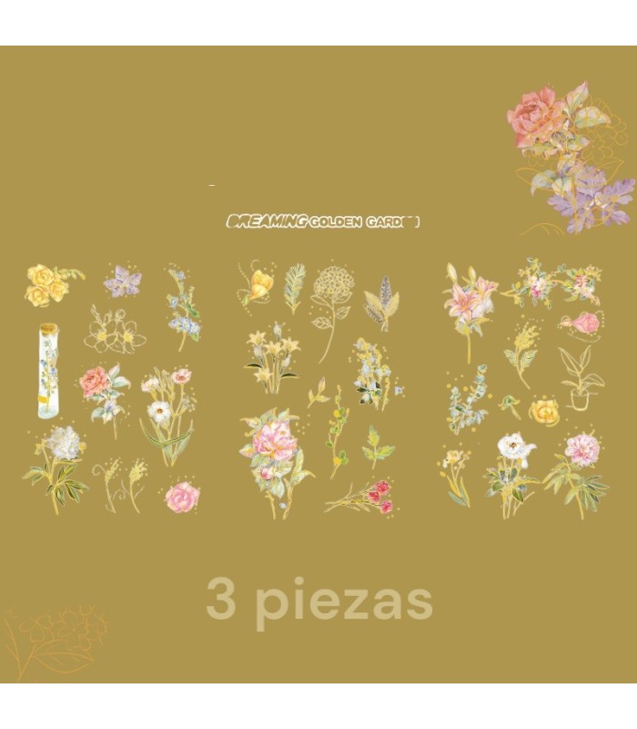 Sticker pvc flor bordes dorados