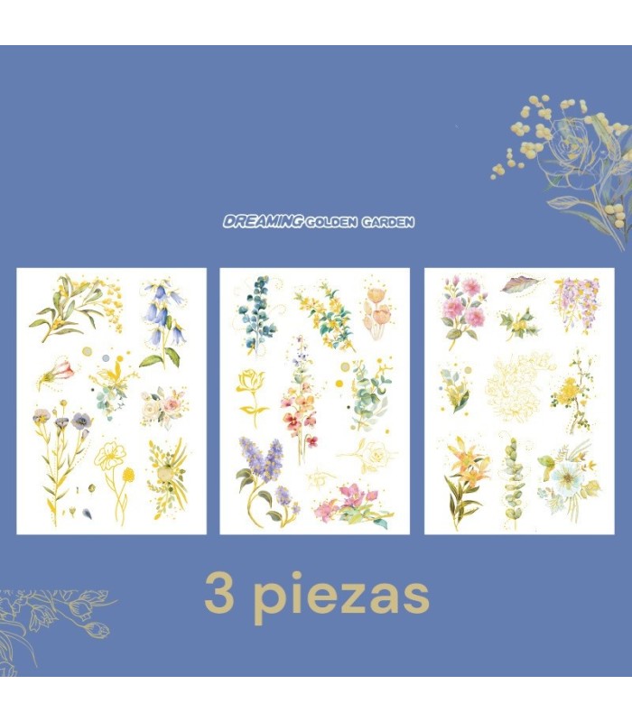 Sticker pvc flor bordes dorados