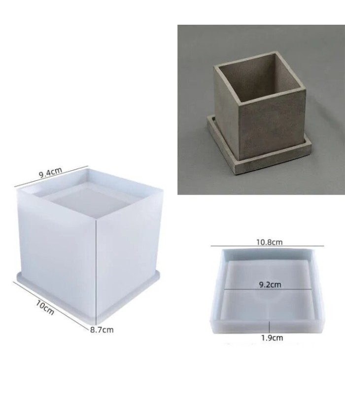 Molde silicona maceta cuadrado con base