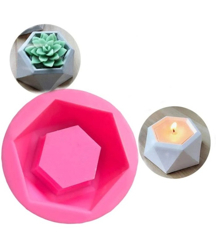 Molde silicona maceta hexagonal 8.5cm