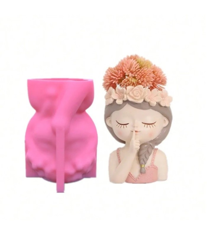 Molde de silicona maceta cara de niña 8.8x11cm