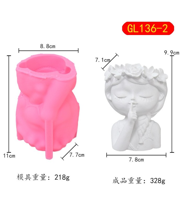 Molde de silicona maceta cara de niña 8.8x11cm