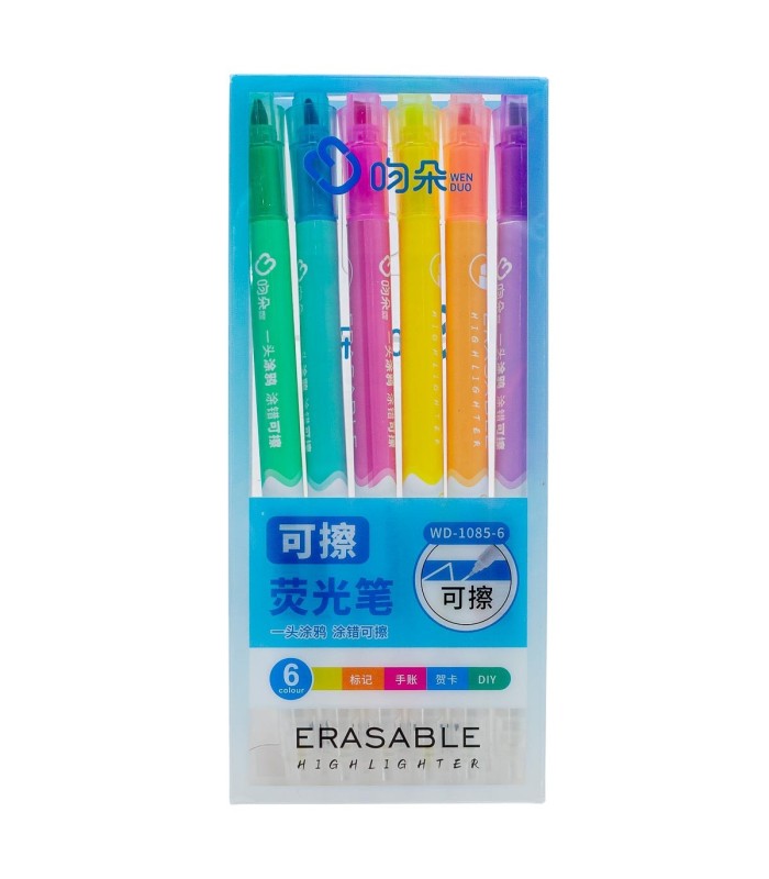 Resaltador borrable doble punta 6 piezas