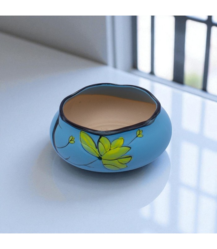 Maceta diseño liso con flores 15x15x7cm