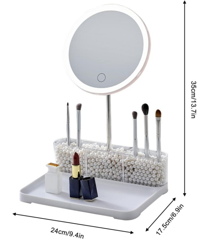 ESPEJO LED CON BASE Y ORGANIZADOR CARGA USB