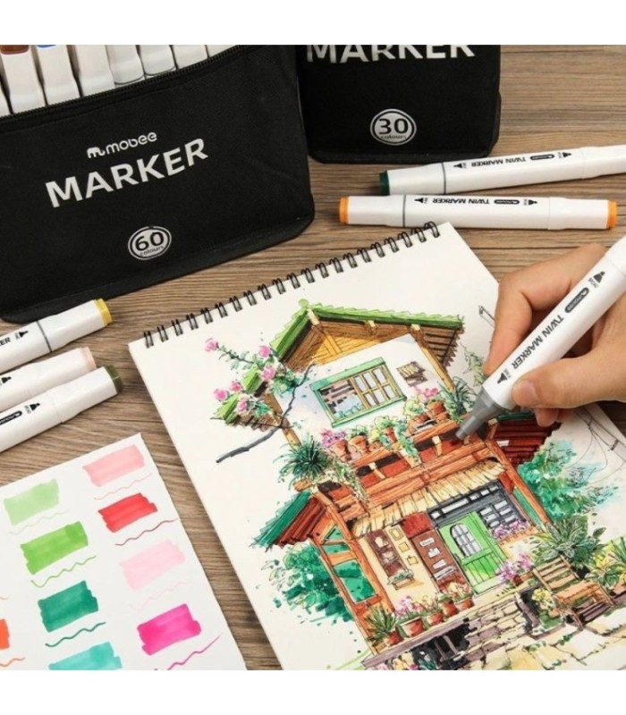Marcador + pincel marker con estuche MOBEE 60pc