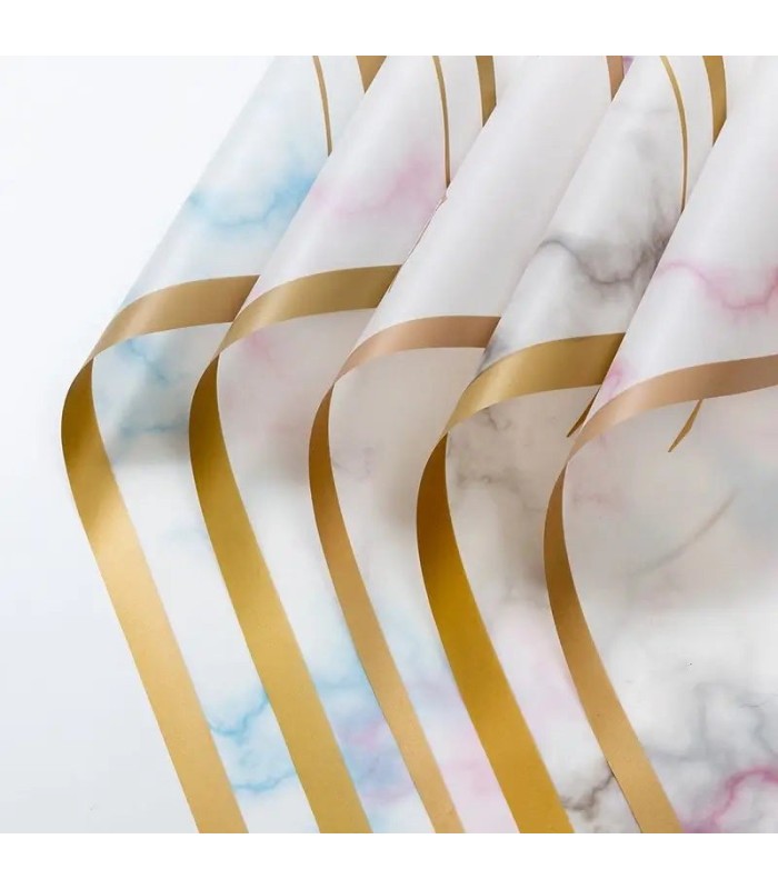 Papel coreano efecto mármol borde oro 58x58cm