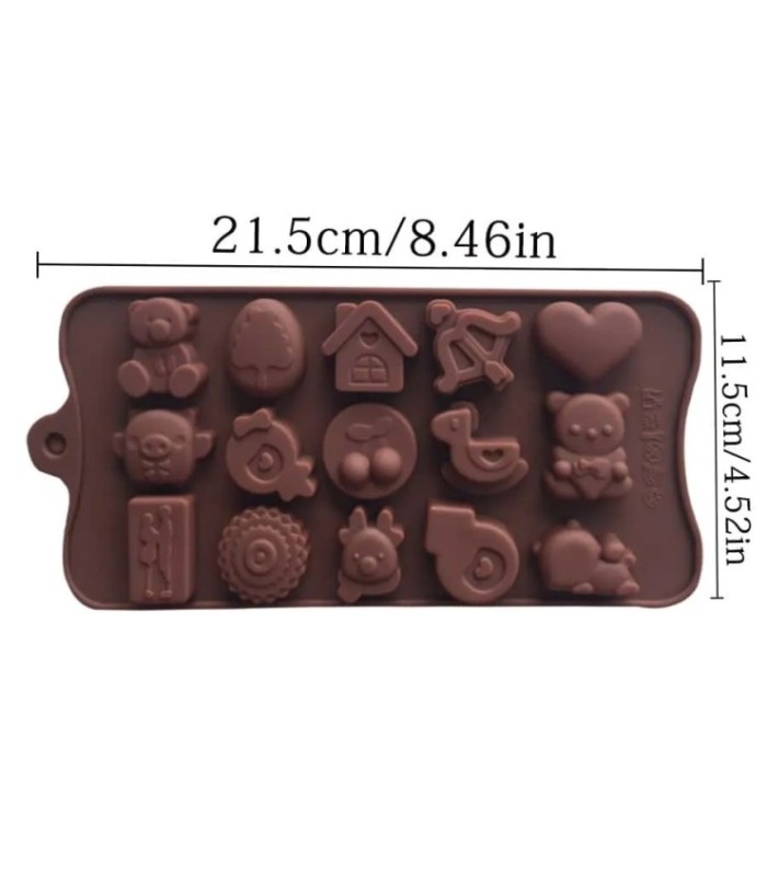 MOLDE DE SILICONA CHOCOLATE 15 MOLDE SURTIDO 21x10