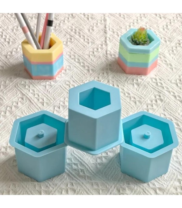MOLDE SILICONA MACETA HEXAGONAL 7x10CM
