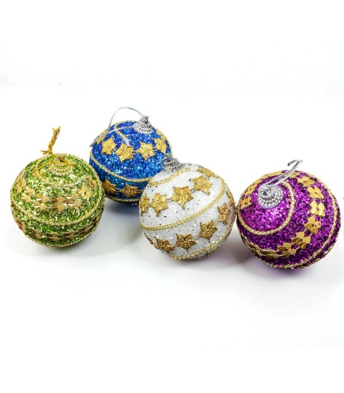 Pelota navideña con purpurina 6 piezas