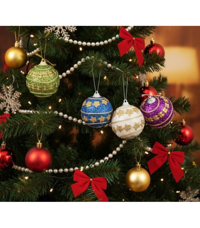 Pelota navideña con purpurina 6 piezas