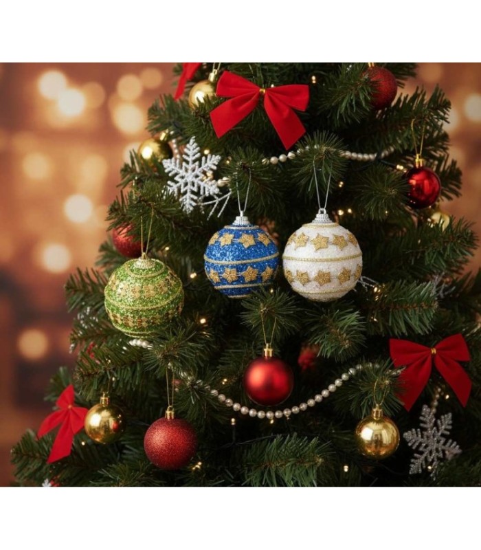 Pelota navideña con purpurina 6 piezas