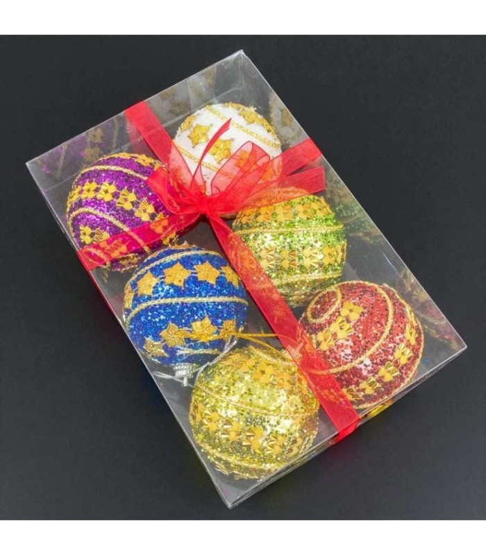 Pelota navideña con purpurina 6 piezas