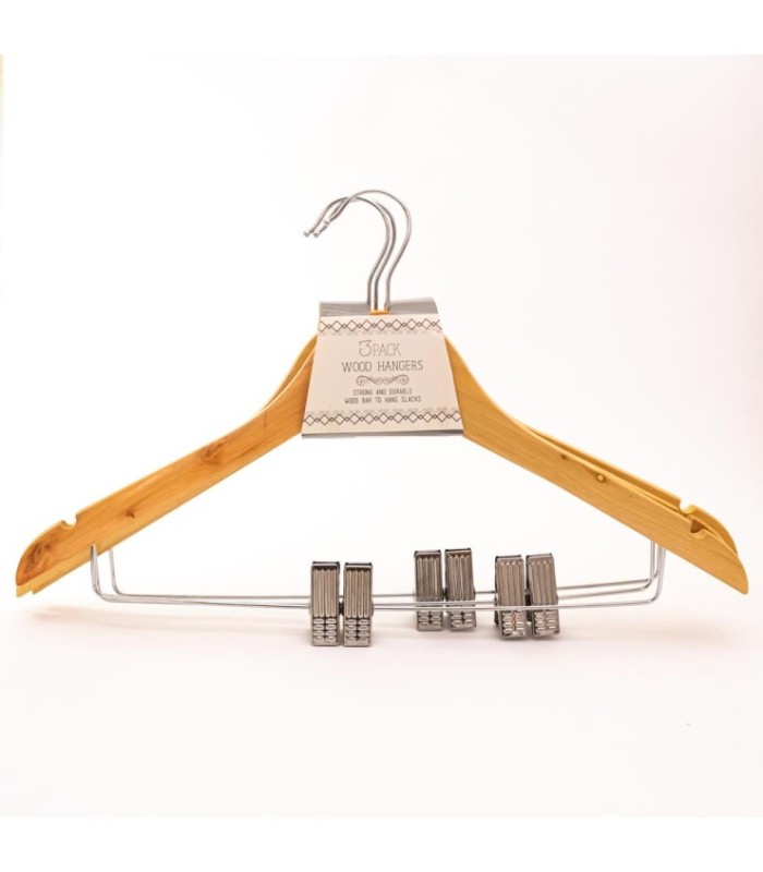 Percha de madera con pinzas 3 piezas 34cm