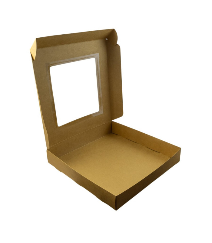 CAJA CON VISOR MARRON Y BLANCO 27x27x4.5CM 12PCS