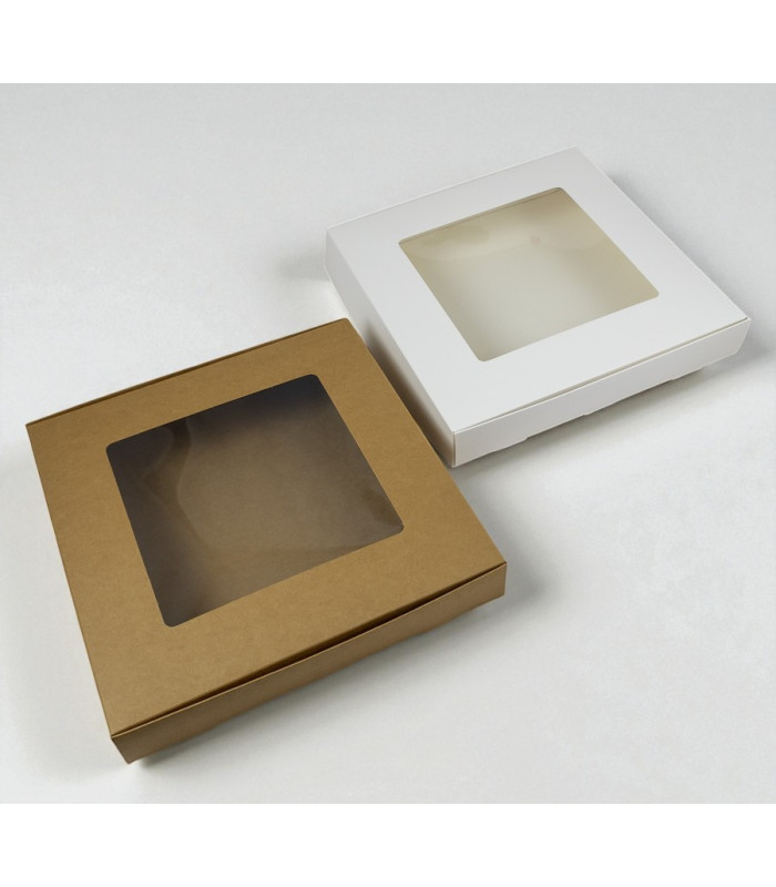 CAJA CON VISOR MARRON Y BLANCO 27x27x4.5CM 12PCS