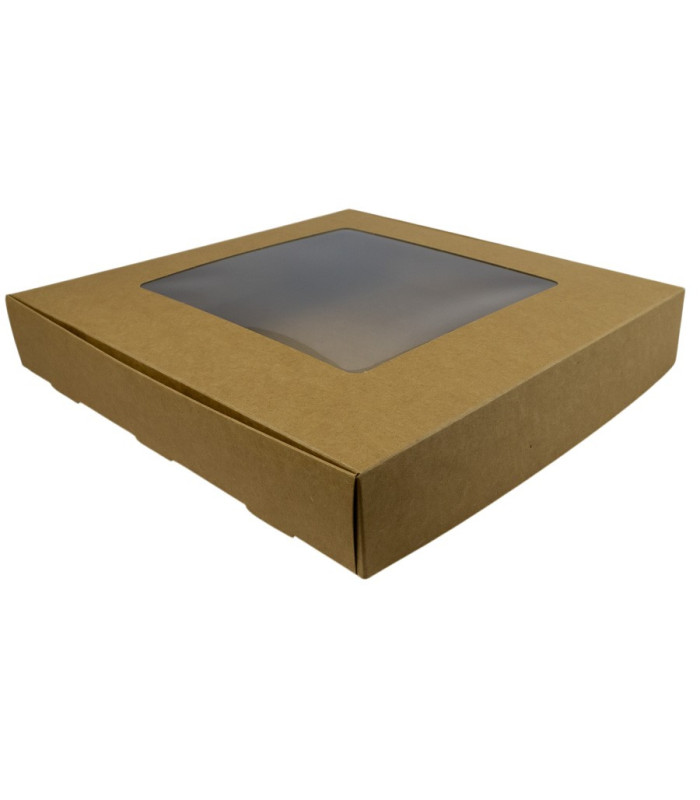 CAJA CON VISOR MARRON Y BLANCO 27x27x4.5CM 12PCS