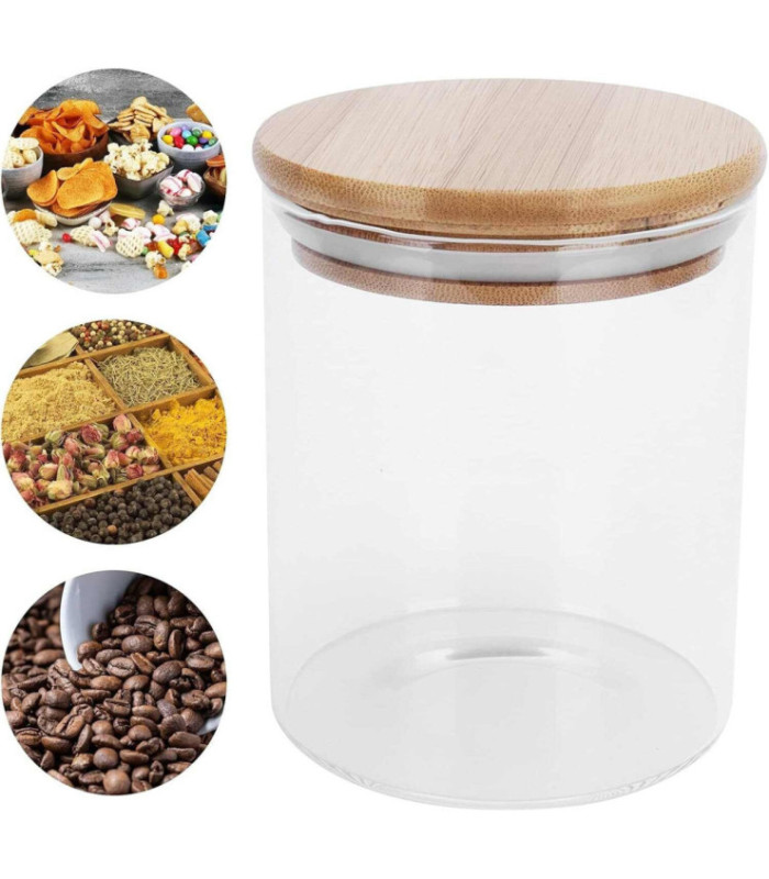 Frasco de vidrio con tapa de madera 9cm