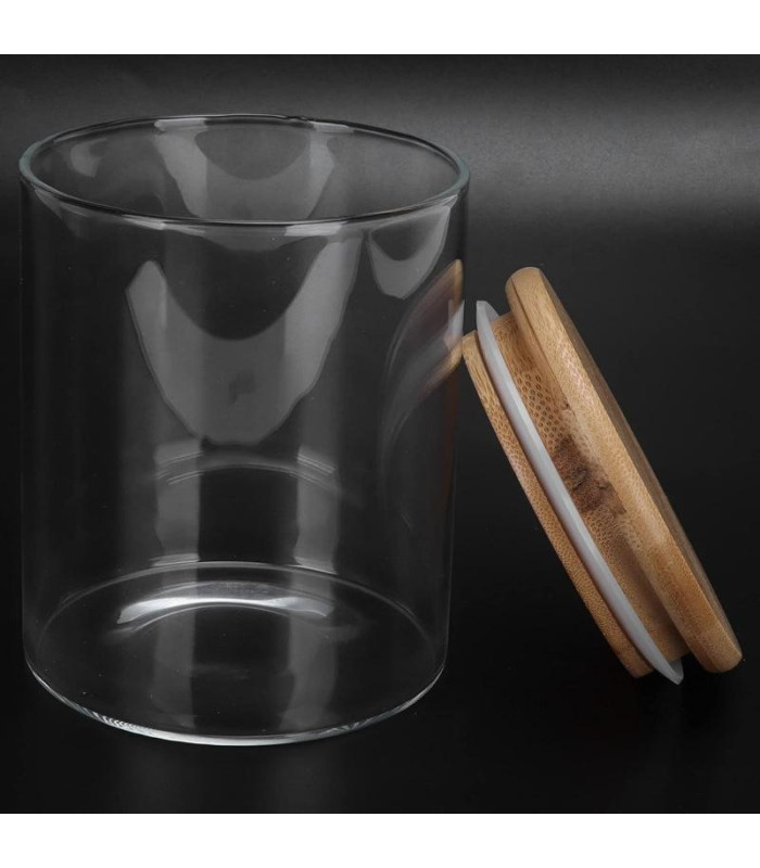 Frasco de vidrio con tapa de madera 9cm