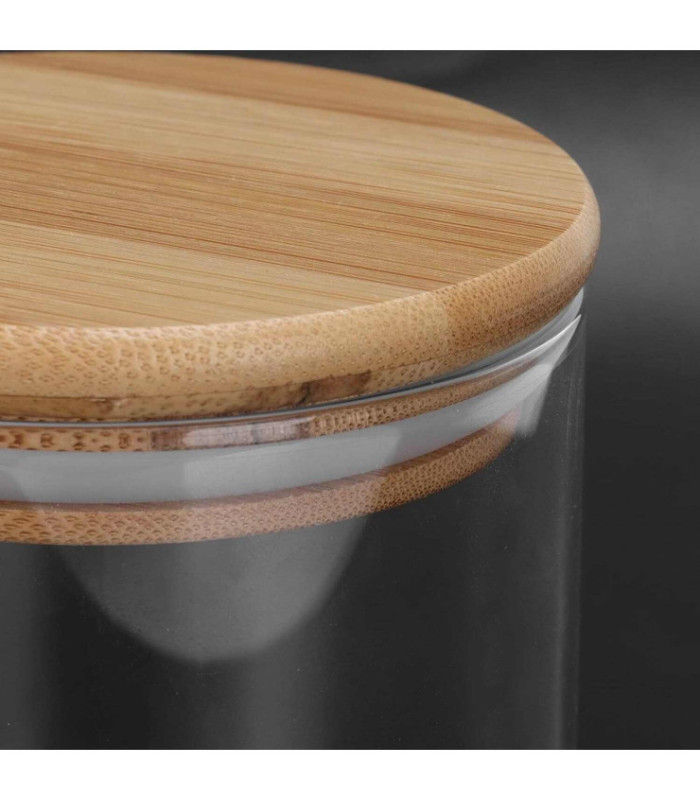 Frasco de vidrio con tapa de madera 9cm