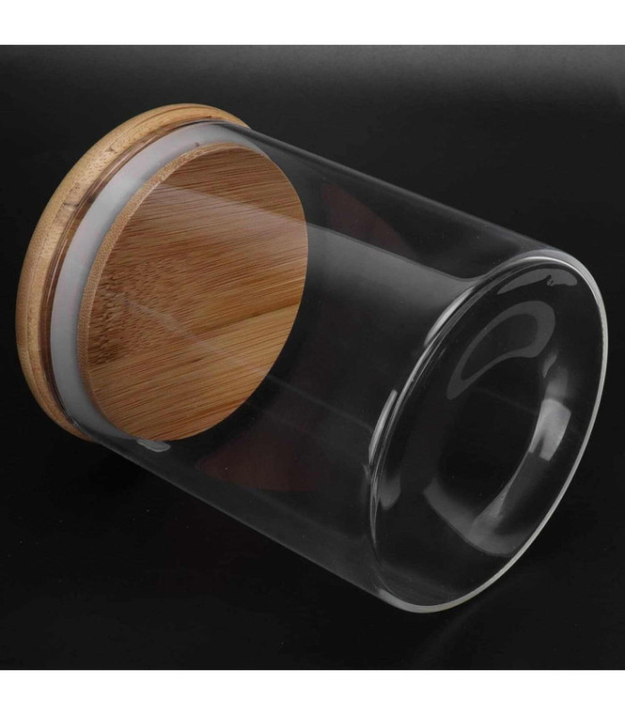 Frasco de vidrio con tapa de madera 9cm