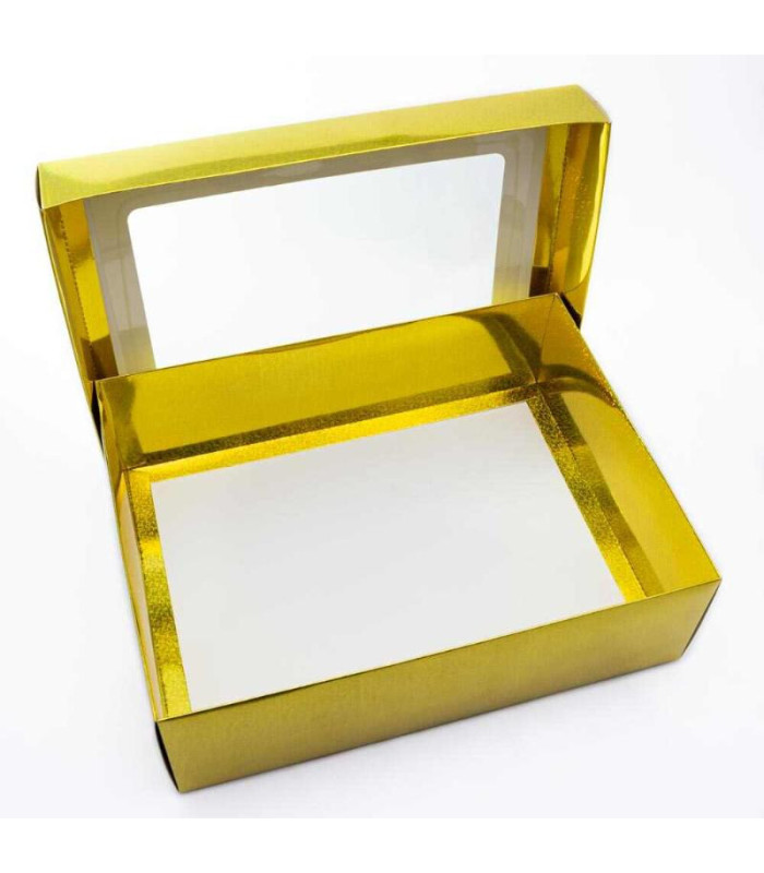 Caja 34x26x10cm con brillo dorado 12 piezas