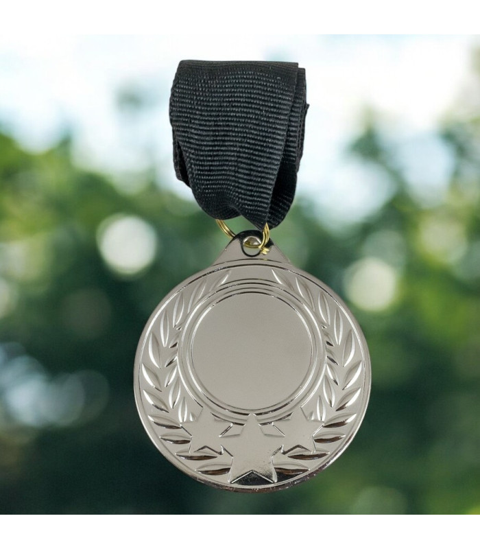 MEDALLA METALICA HOJA ESTRELLA 5CM PLATA