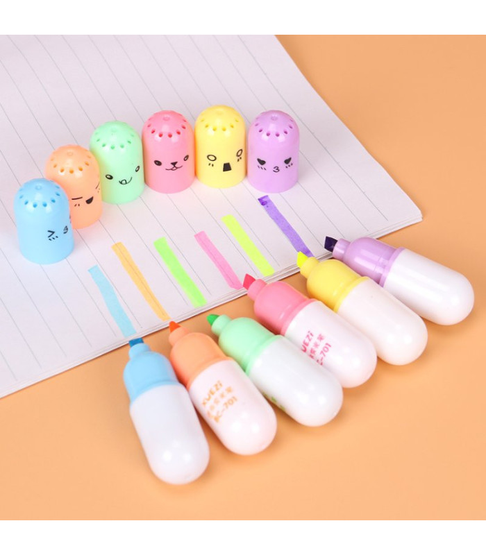 Mini resaltador colores pasteles 6 piezas