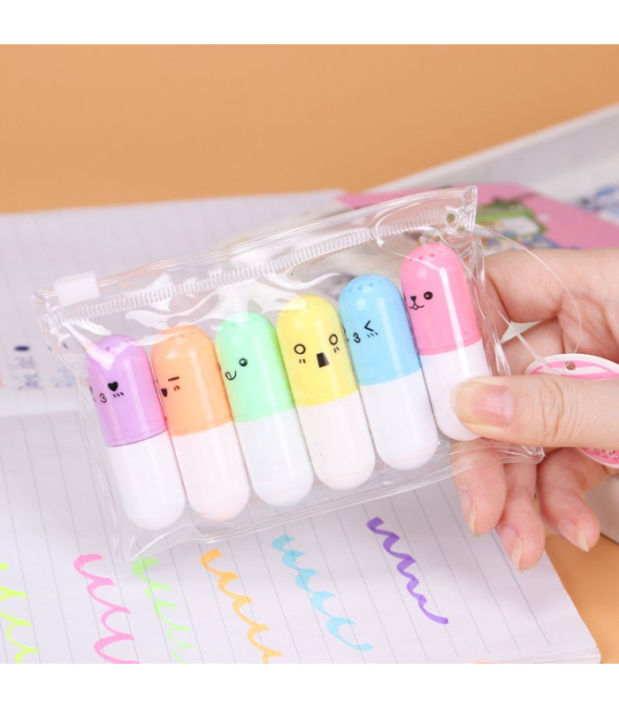 Mini resaltador colores pasteles 6 piezas