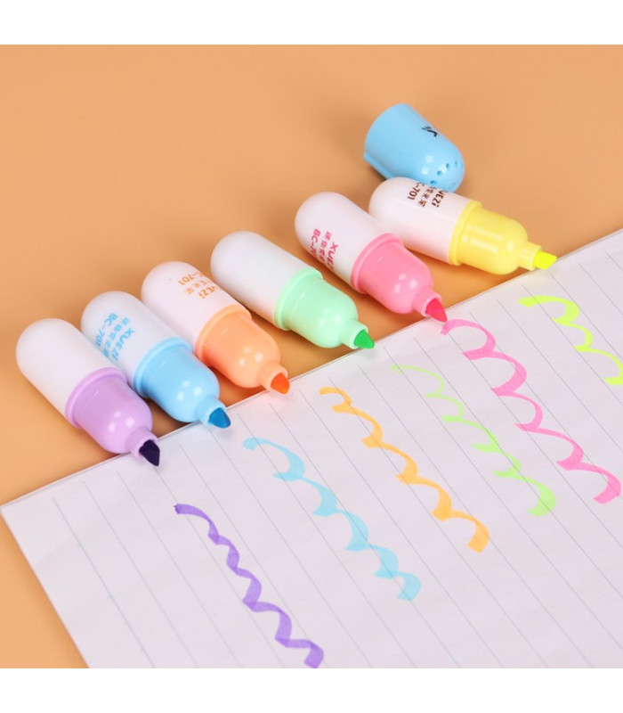 Mini resaltador colores pasteles 6 piezas